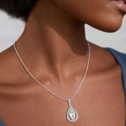 Halo Marquise Cut White Sapphire Pendant Necklace
