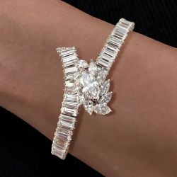 Marquise & Baguette Cut White Sapphire Bracelet For Women 