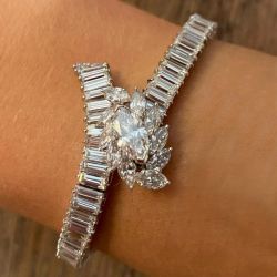 Marquise & Baguette Cut White Sapphire Bracelet For Women 