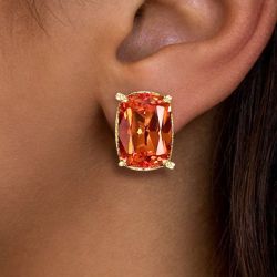 Golden Cushion Cut Orange Sapphires Studs Earrings