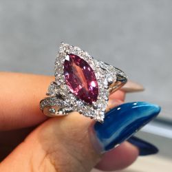 Halo Marquise Cut Deep Pink Engagement Ring