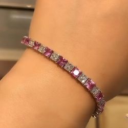 Princess & Round Cut Pink & White Sapphire Bracelet