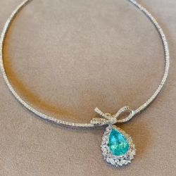 Fancy Halo Pear Cut Aquamarine Sapphire Pendant Necklace