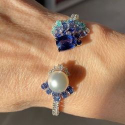 Unique Design Cushion Cut & Pearl Tanzanite Sapphire Bracelet