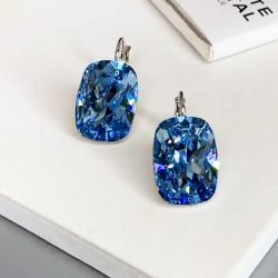 Classic Radiant Cut Blue Sapphire Drop Earrings