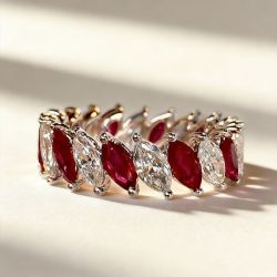 Tiara Design Marquise Cut Ruby Sapphire Wedding Band