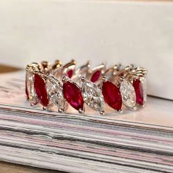 Tiara Design Marquise Cut Ruby & White Sapphire Wedding Band
