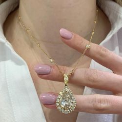 Golden Fancy Pear Cut Cluster Pendant Necklace
