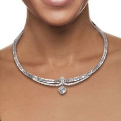Asscher & Baguette Cut White Sapphire Pendant Necklace For Women 