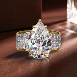 Golden Pave Shank Pear Cut Engagement Ring