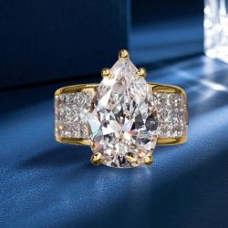 Golden Pave Shank Pear Cut Engagement Ring
