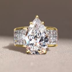 Golden Pave Shank Pear Cut Engagement Ring