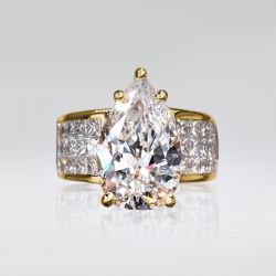 Golden Pave Shank Pear Cut Engagement Ring
