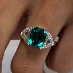 Emerald & Trillion Bezel Set Engagement Ring