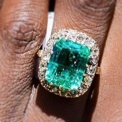 Antique Golden Cocktail Halo Cushion Cut Emerald Sapphire Engagement Ring