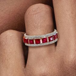 Luxury Asscher Cut Ruby Sapphire Eternity Band