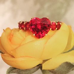 Golden Heart Cut Ruby Sapphire Eternity Engagement Ring