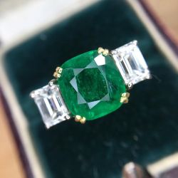Two Tone Cushion Cut Emerald Sapphire Engagement Ring