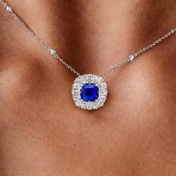 Halo Princess & Pear Cut Sapphire Pendant Necklace
