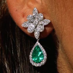 Flower Motif Pear Cut Emerald Sapphire Drop Earrings