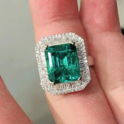 Double Halo Emerald Sapphire Engagement Ring