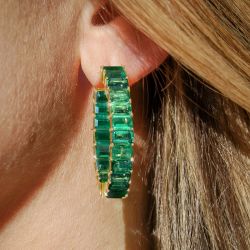 Classic Golden Emerald Cut Hoop Earrings