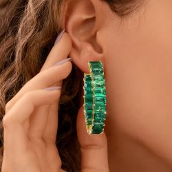 Classic Golden Emerald Cut Hoop Earrings