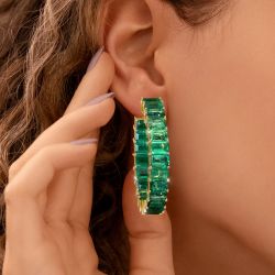 Classic Golden Emerald Cut Hoop Earrings For Women 