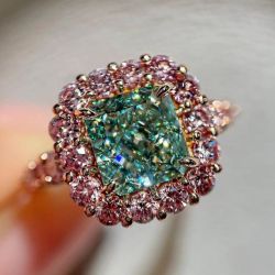 Gold Pink Halo Radiant Cut Emerald Sapphire Engagement Ring