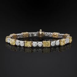 Two Tone Radiant & Round Cut Yellow Sapphire Tennis Bracelet