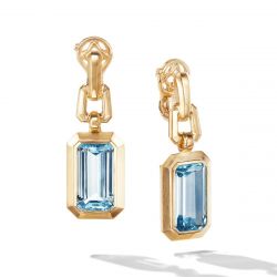 Art Deco Golden Emerald Cut Aquamarine Sapphire Drop Earrings