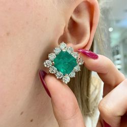 Golden Halo Asscher Cut Emerald Sapphire Stud Earrings For Women