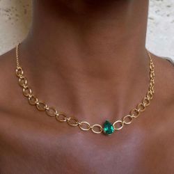 Fashion Golden Pear Cut Emerald Sapphire Necklace