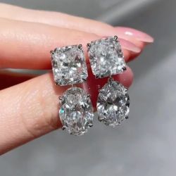 Radiant & Oval Cut White Sapphire Drop Earrings