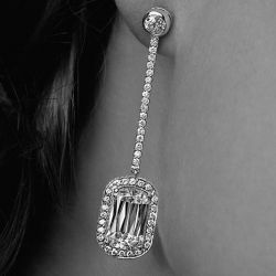 Halo Radiant Cut White Sapphire 925 Sterling Silver Drop Earrings