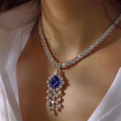 Halo Asscher Cut Blue Sapphire Pendant Necklace
