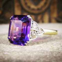 Luxury Two Tone Emerald Cut Amethyst Sapphire Engagement Ring
