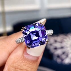 Two Tone Asscher Cut Purple Sapphire Engagement Ring