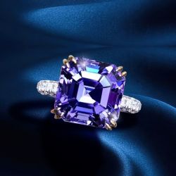 Two Tone Asscher Cut Purple Sapphire Engagement Ring