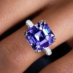 Two Tone Asscher Cut Purple Sapphire Engagement Ring
