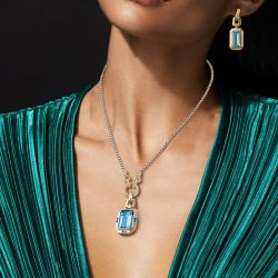 Emerald Cut Aquamarine Sapphire Necklace & Earrings Set