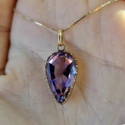 Golden Pear Cut Purple Sapphire Pendant Necklace