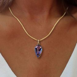 Golden Pear Cut Purple Sapphire Pendant Necklace