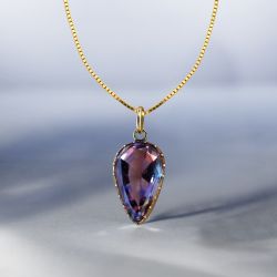 Golden Pear Cut Purple Sapphire Pendant Necklace