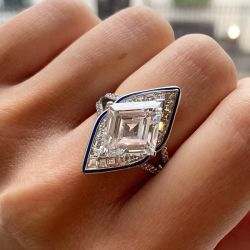 Unique Design Halo Squint Cut Blue Edge Plated Engagement Ring