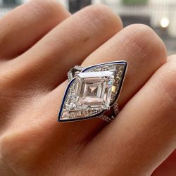 Unique Design Halo Lozenge Cut White Sapphire Engagement Ring