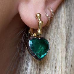 Two Tone Heart Cut Emerald Color Drop Earrings