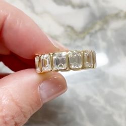 Golden Eternity Emerald Cut White Sapphire Engagement Band