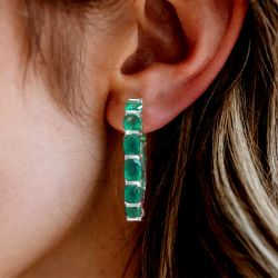 Fancy Oval Cut Emerald Color Hoop Earrings