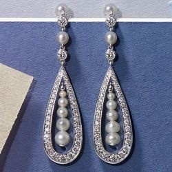 Vintage Pearl Round Cut White Sapphire Drop Earrings